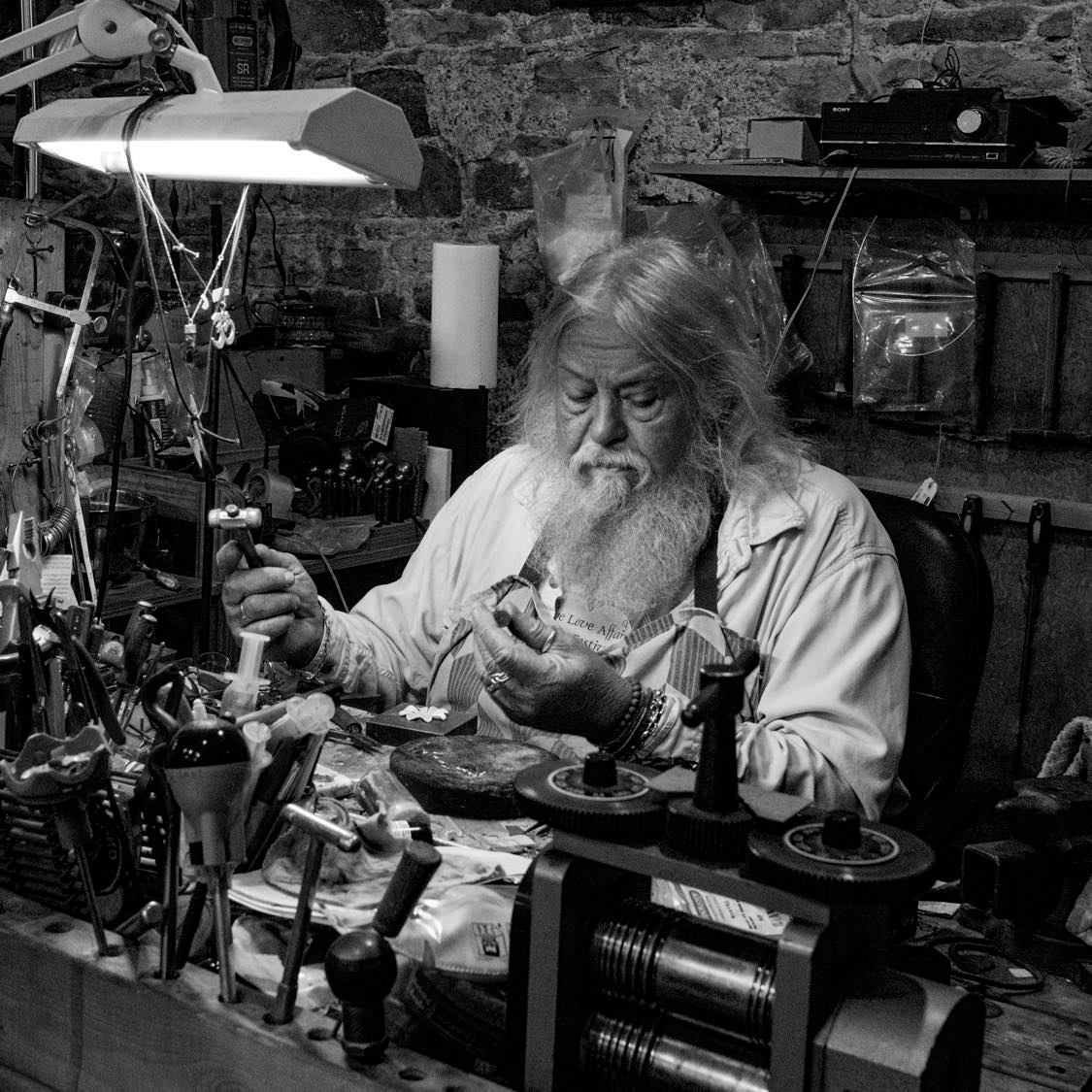 Dani bergman master jewellery maker in his workshop in Kilkenny